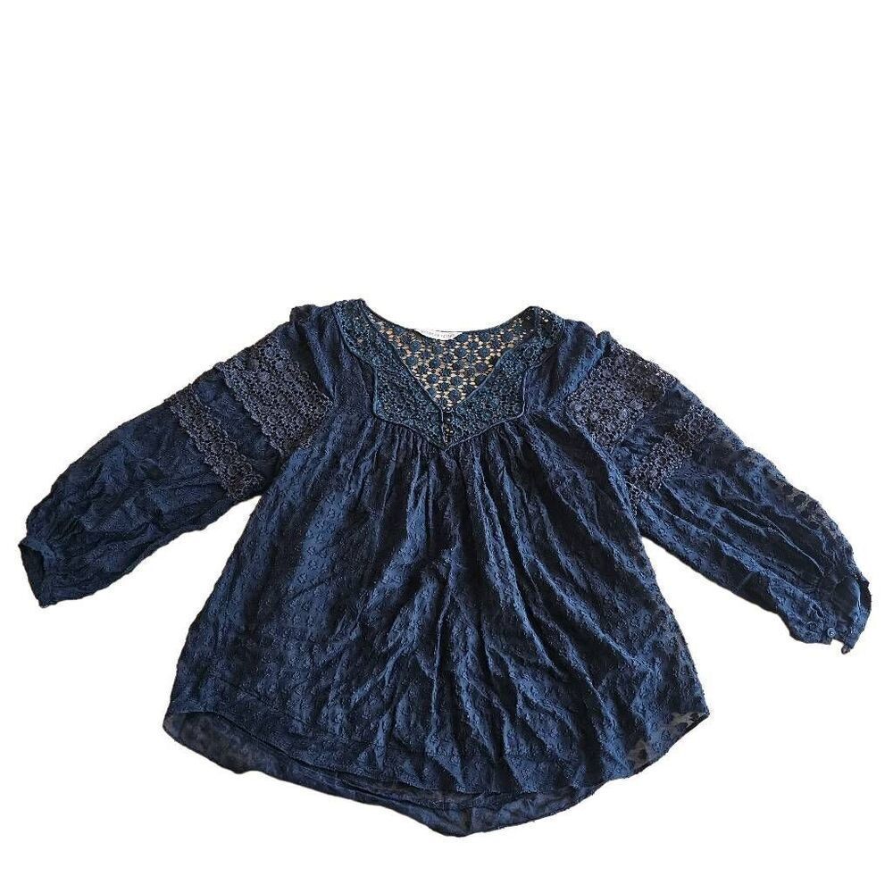 Rebecca Tayler womens Sz 2 black crochet flowers style textured blouse